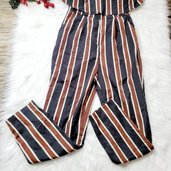 Shein Womens Maxi Bronze Black Jumpsuit Striped - Picture 3 of 4